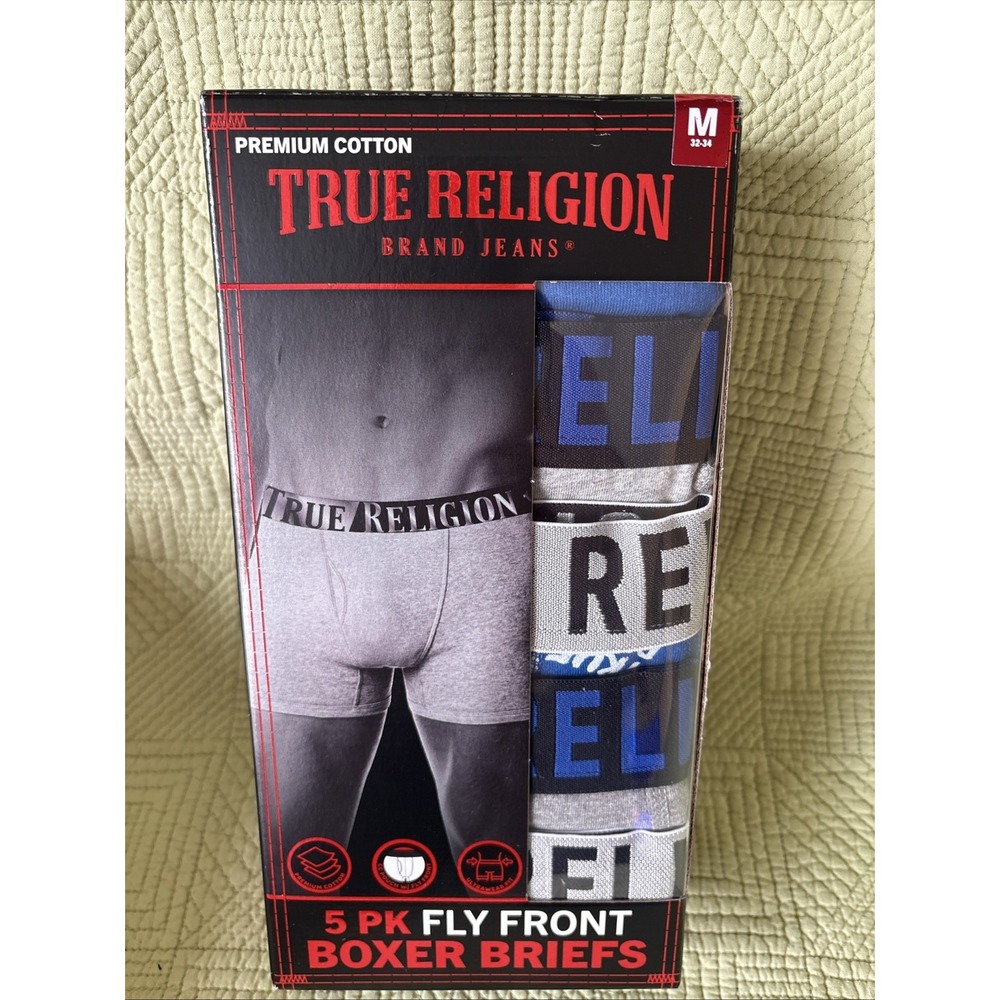 True Religion Men's Boxer Briefs 5 Pack Size M 32-34 Premium Cotton Fly Front